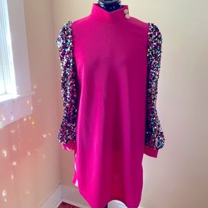 Hot Pink Dress with Sequin Sleeves - Size M - Size 6